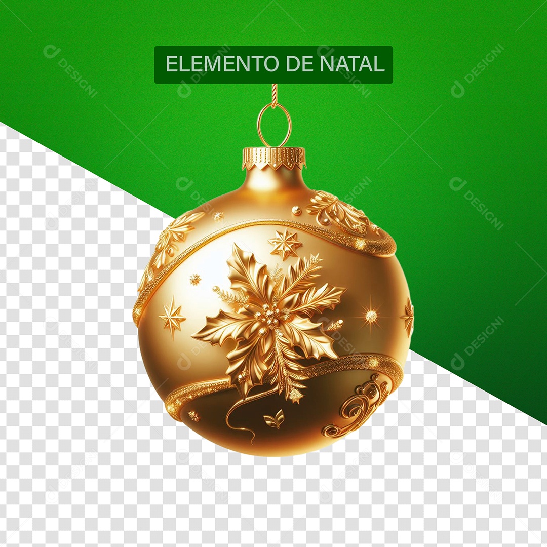 Bola de Enfeite de Natal Elemento 3D Dourado para Composição PSD