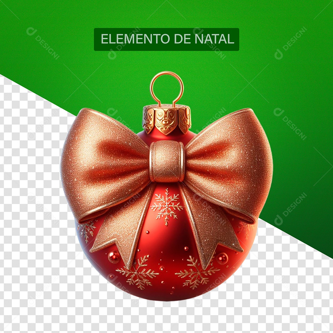Bola de Enfeite de Natal Elemento 3D Vermelho e Dourado para Composição PSD
