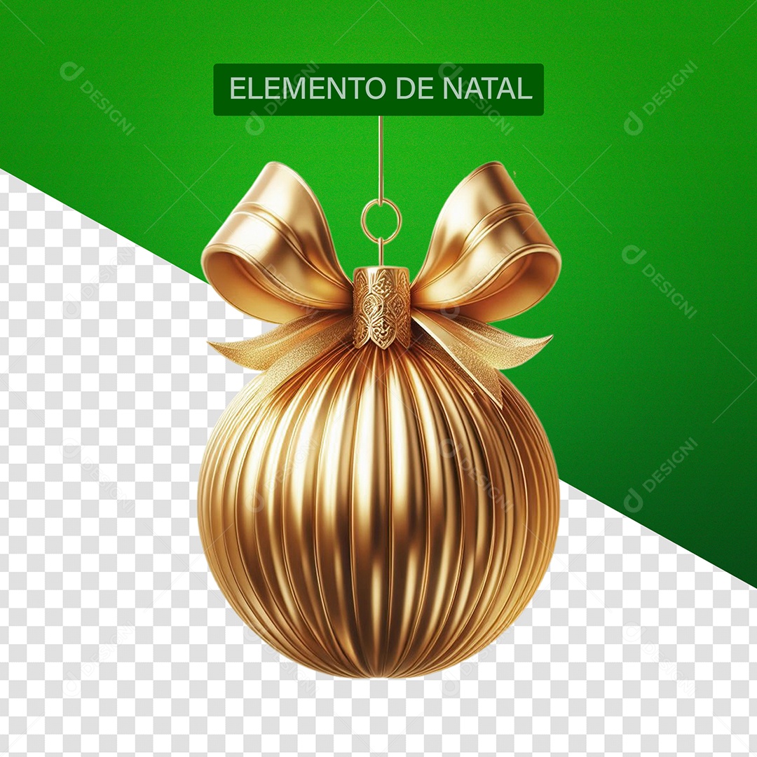 Bola de Natal Elemento 3D Dourado para Composição PSD