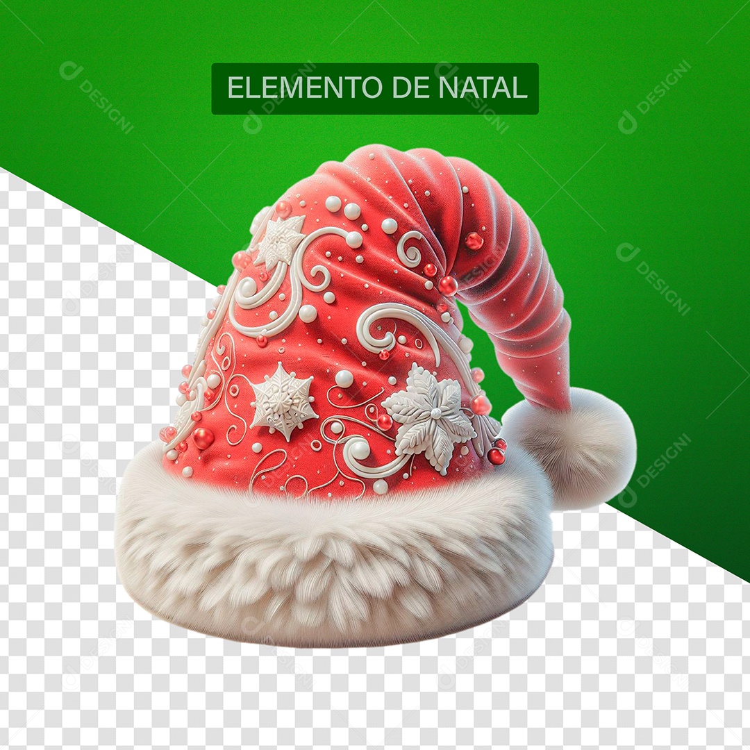 Chapéu de Natal Elemento 3D Vermelho e Branco para Composição PSD