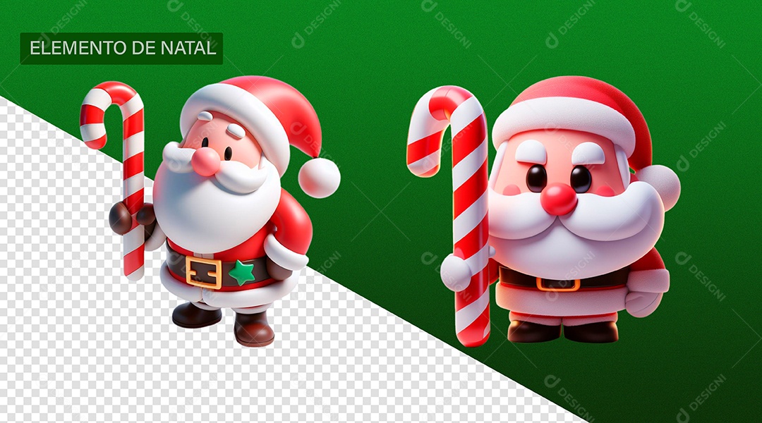 Papai Noel Segurando Bastão Doce Elemento 3D para Composição PSD
