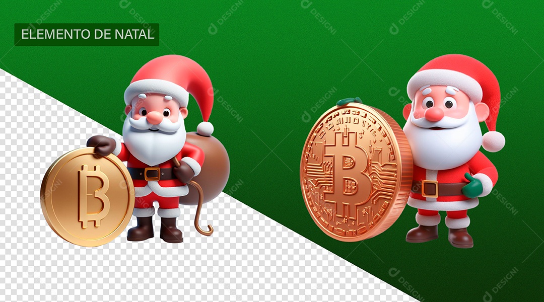 Papai Noel Pegando Criptomoeda Elemento 3D para Composição PSD