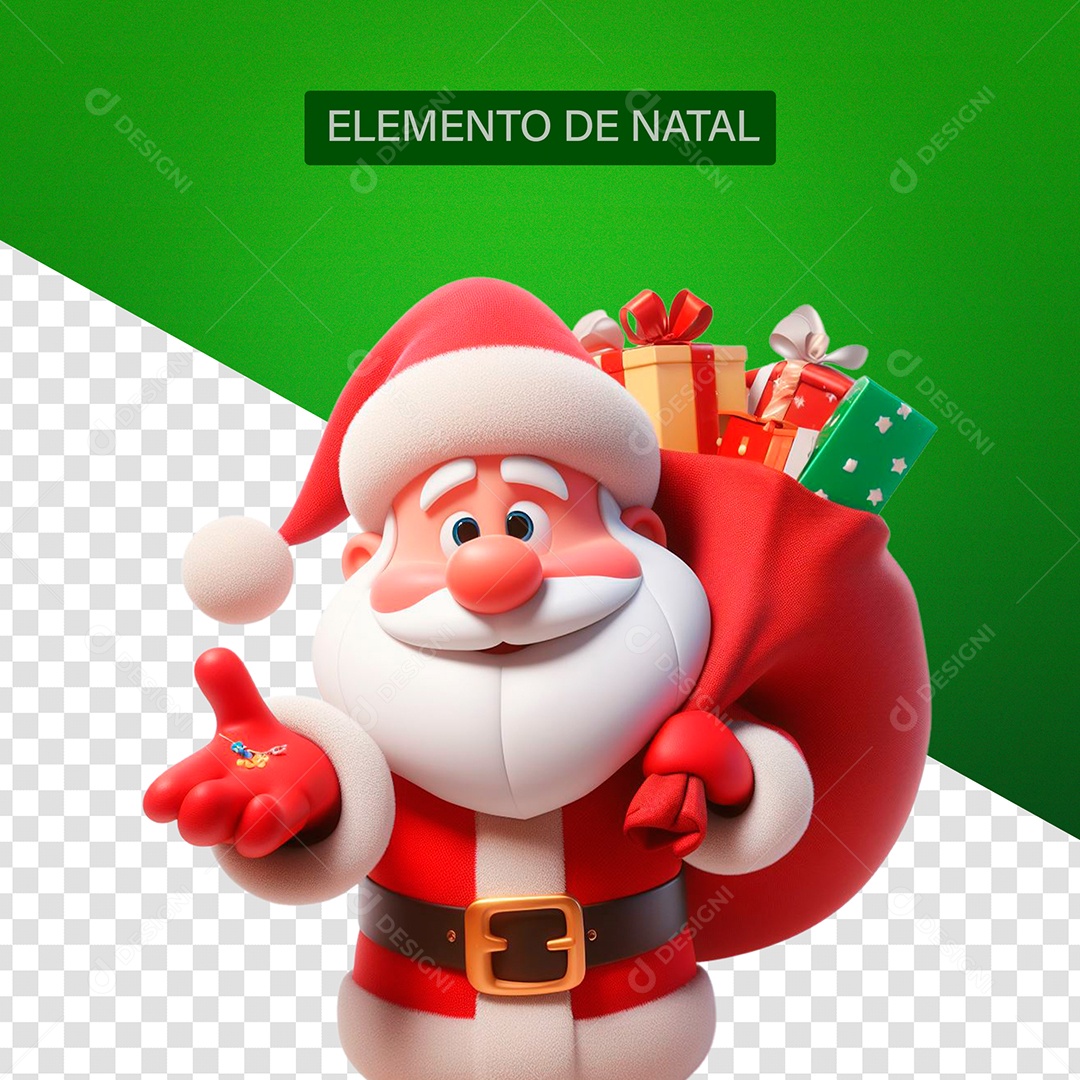 Santa Claus with Gift Bag on His Back 3D Element for PSD Composition