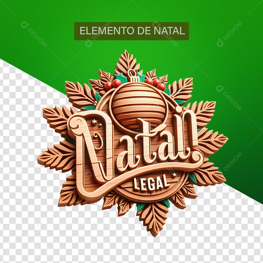 Natal Legal Selo 3D de Madeira para Composição PSD
