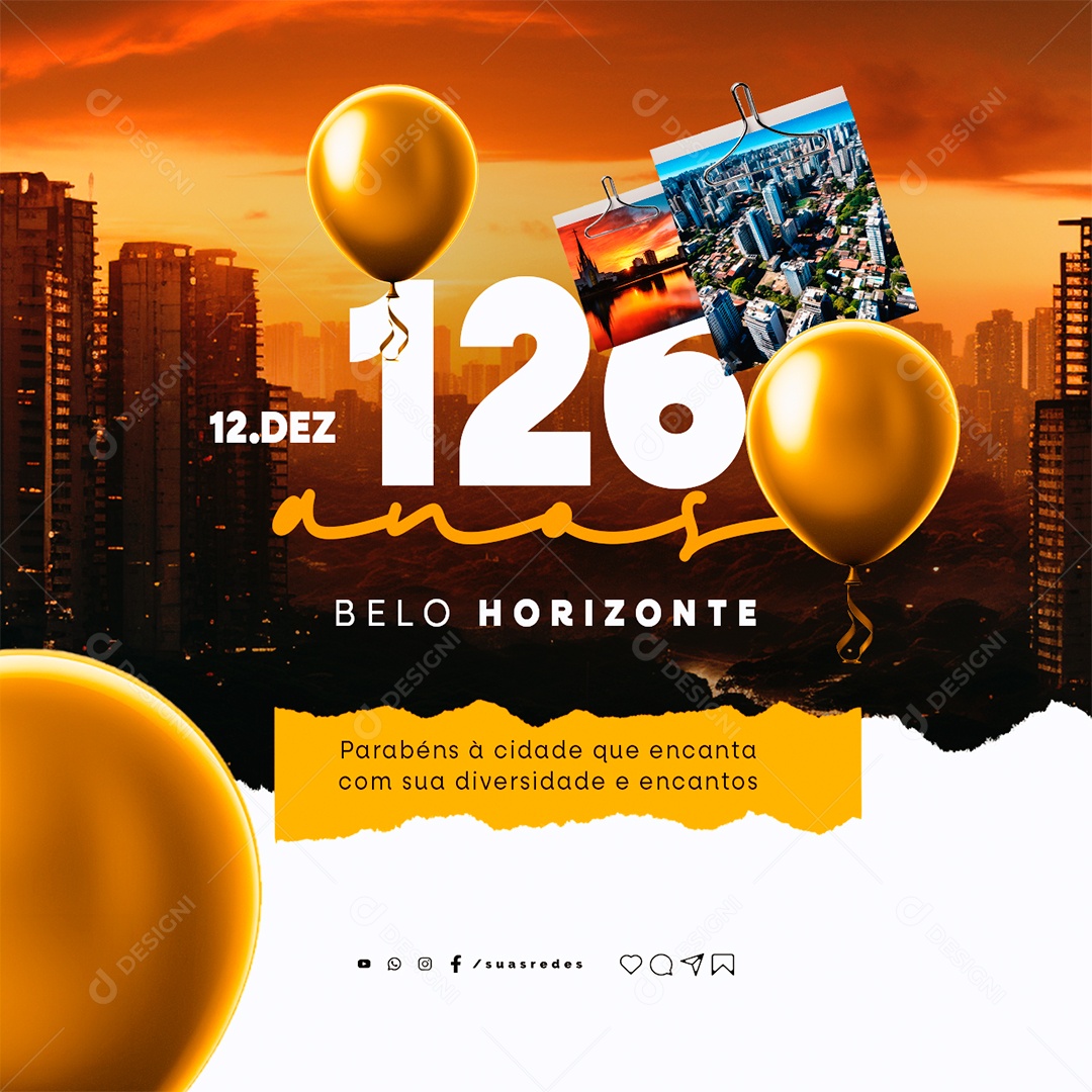Aniversário Belo Horizonte 126 Anos Parabéns à Cidade Social Media PSD Editável