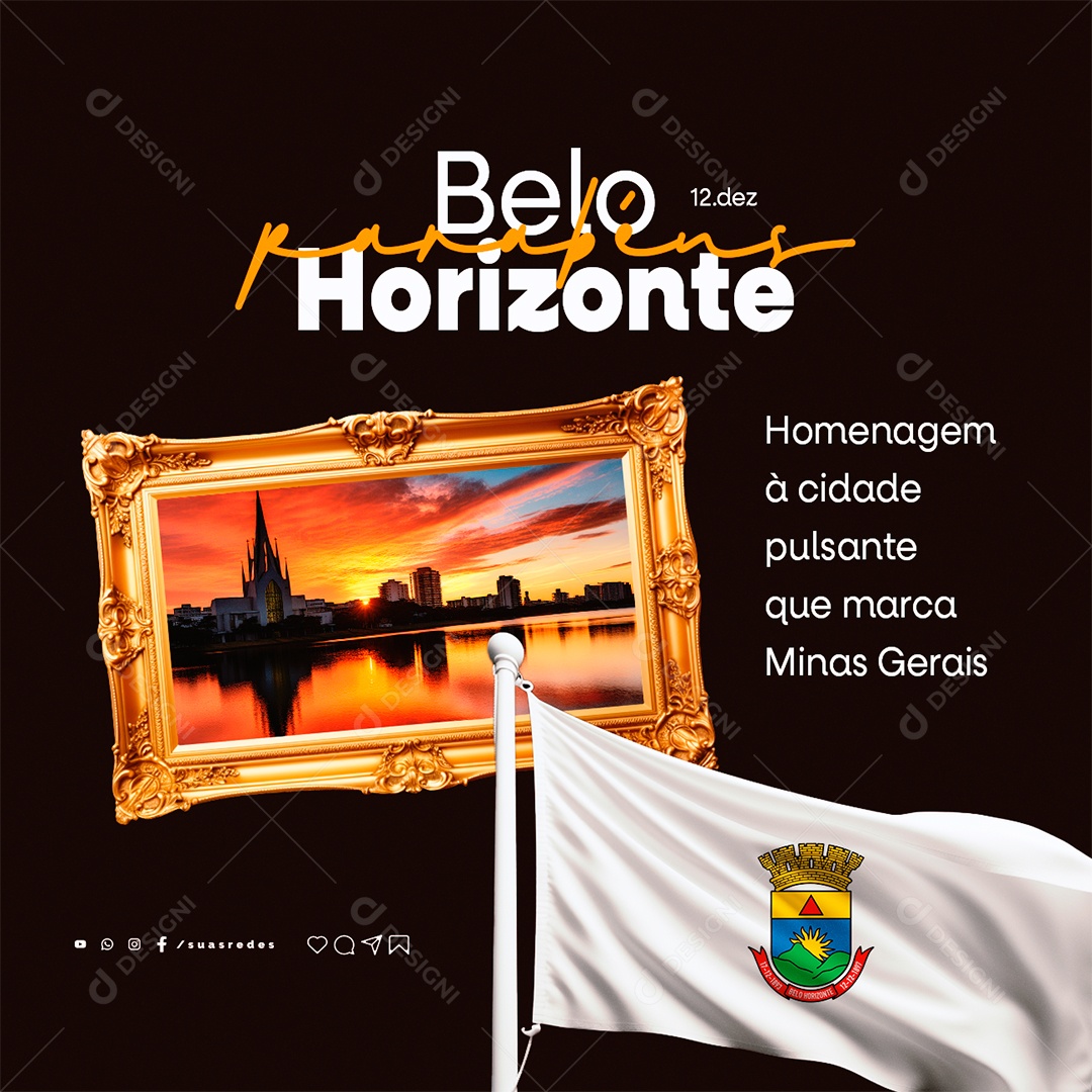 Aniversário Parabéns Belo Horizonte 12 de Dezembro Social Media PSD Editável