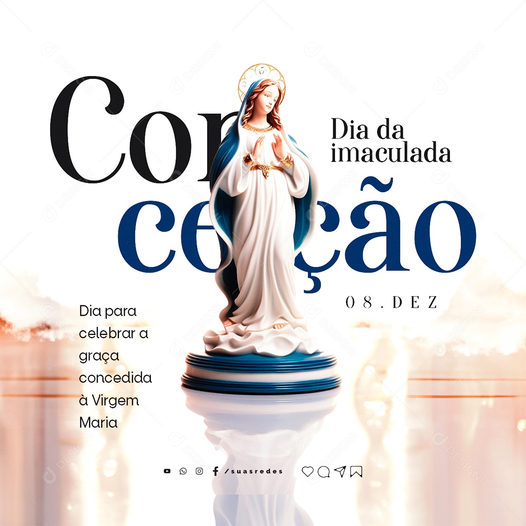 Social Media Dia de Nossa Senhora Da Imaculada Dia para Celebrar a Graça Concedida à Virgem Maria PSD Editável