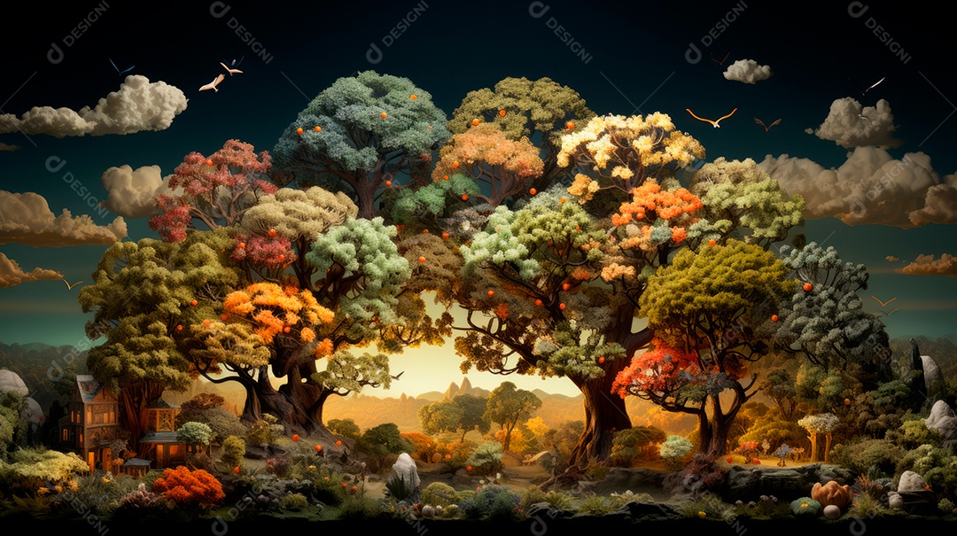 Aquarela Dia Nacional da Árvore, 22 de maio, IA generativa.