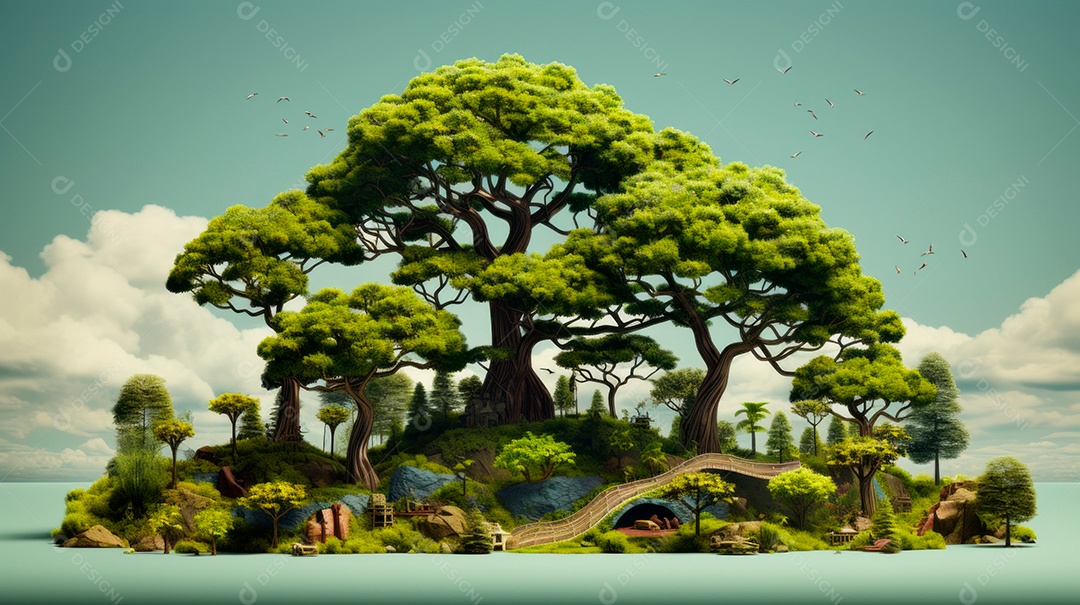 Aquarela Dia Nacional da Árvore, 22 de maio, IA generativa.