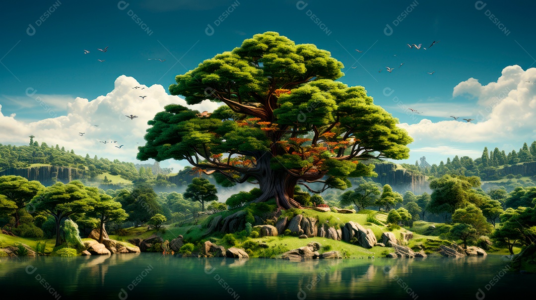Aquarela Dia Nacional da Árvore, 22 de maio, IA generativa.