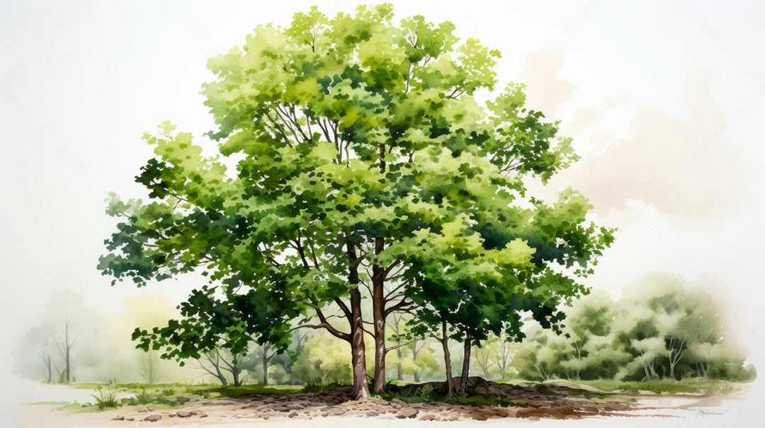 Aquarela Dia Nacional da Árvore, 22 de maio, IA generativa.