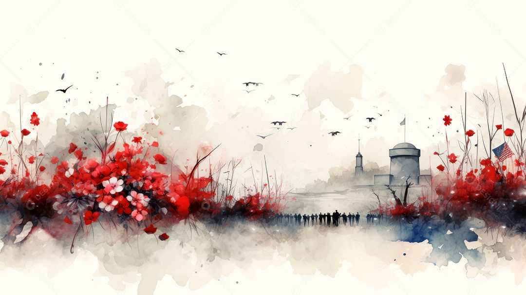 Aquarela Memorial Dia, lembrando os soldados caídos em todo o mundo 27 de maio Gen.