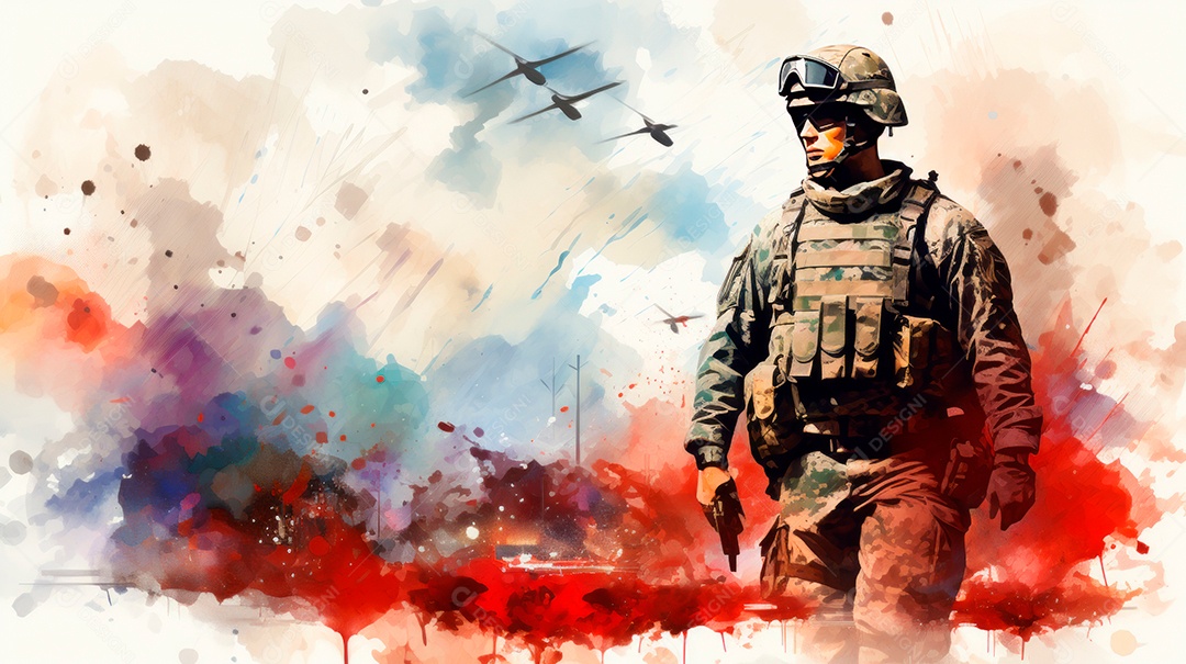 Aquarela Memorial Dia, lembrando os soldados caídos em todo o mundo 27 de maio Gen.