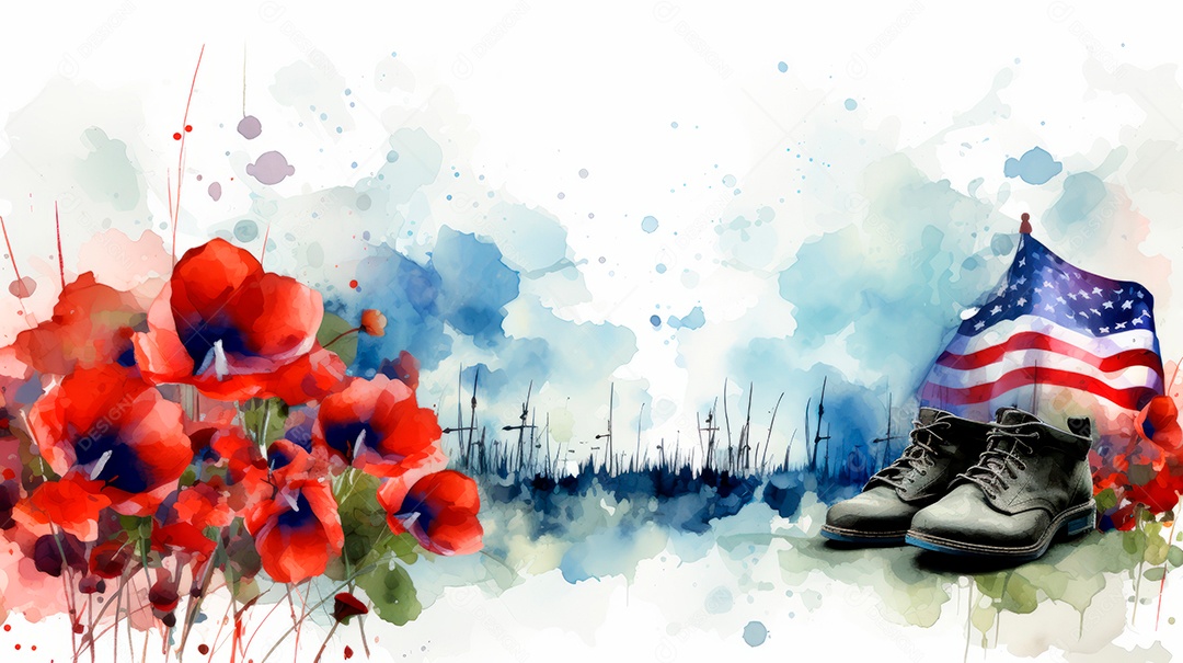 Aquarela Memorial Dia, lembrando os soldados caídos em todo o mundo 27 de maio Gen.