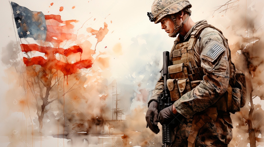 Aquarela Memorial Dia, lembrando os soldados caídos em todo o mundo 27 de maio Gen.