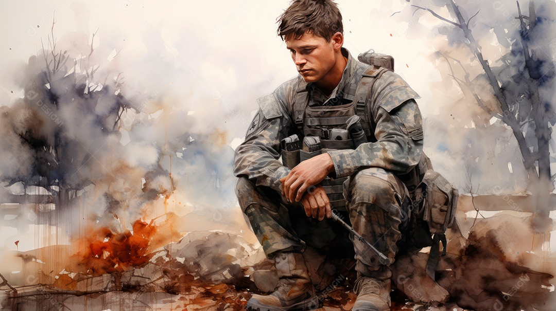 Aquarela Memorial Dia, lembrando os soldados caídos em todo o mundo 27 de maio Gen.