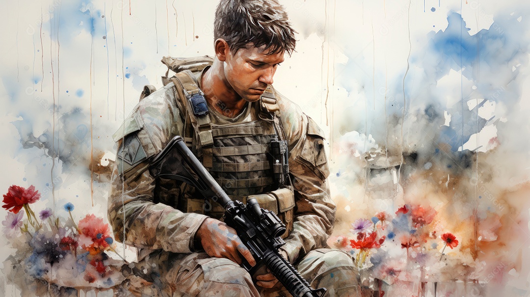 Aquarela Memorial Dia, lembrando os soldados caídos em todo o mundo 27 de maio Gen.