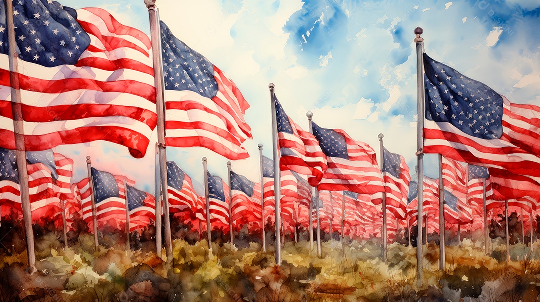 Aquarela Memorial Dia, lembrando os soldados caídos em todo o mundo 27 de maio Gen.