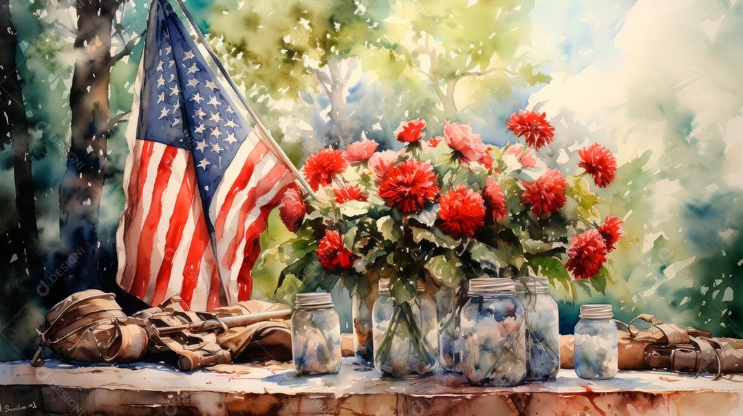 Aquarela Memorial Dia, lembrando os soldados caídos em todo o mundo 27 de maio Gen.