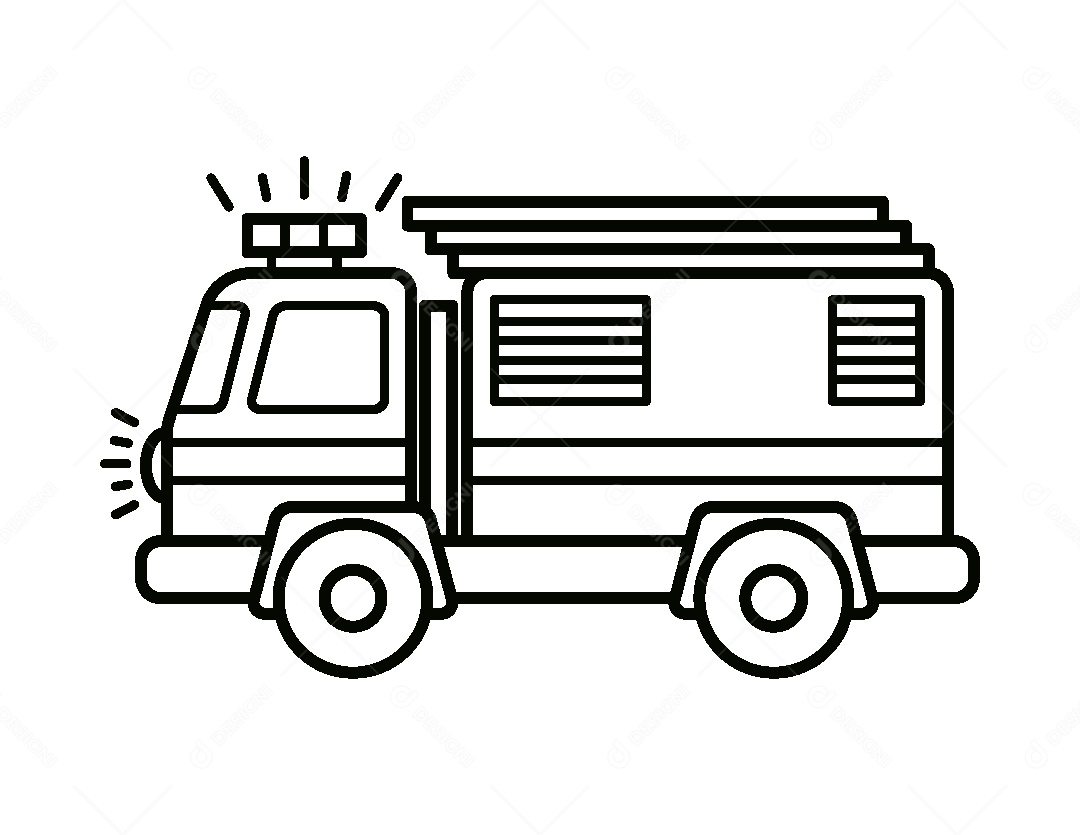 Desenho de um Caminhão de Bombeiro Para Colorir Vetor EPS