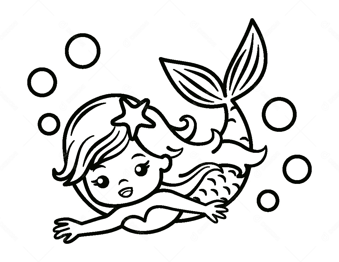 Desenho de uma Sereia Para Colorir Vetor EPS