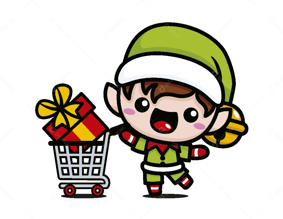 Duende de Natal Comprando Presentes Ilustração Vetor EPS