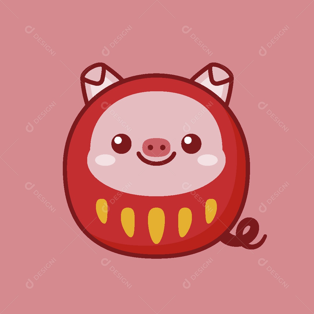 Porco Boneco Japonês Ilustração Vetor EPS