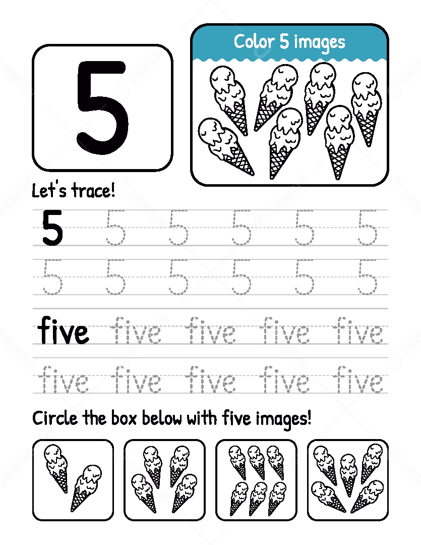 Atividade Para Crianças Número 5 Vetor EPS