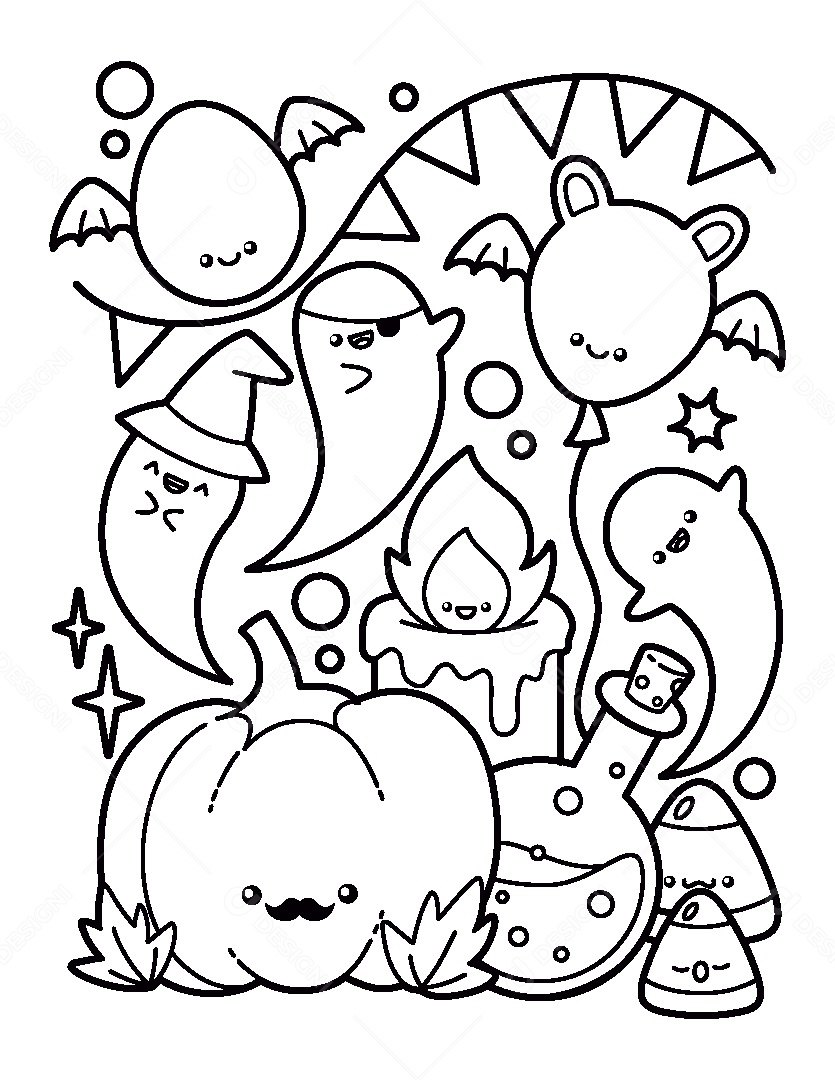 Desenho de Vários Monstros do Halloween Para Colorir Vetor EPS