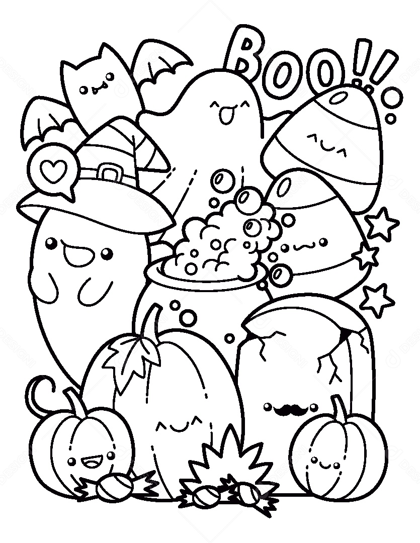 Desenho de Vários Monstros do Halloween Para Colorir Vetor EPS