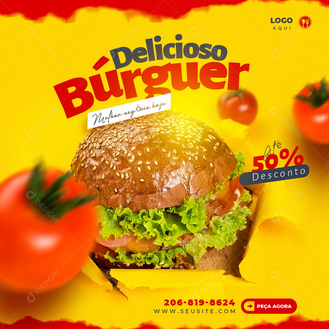Delicioso Búrguer Melhor Negócio Hoje Social Media PSD Editável