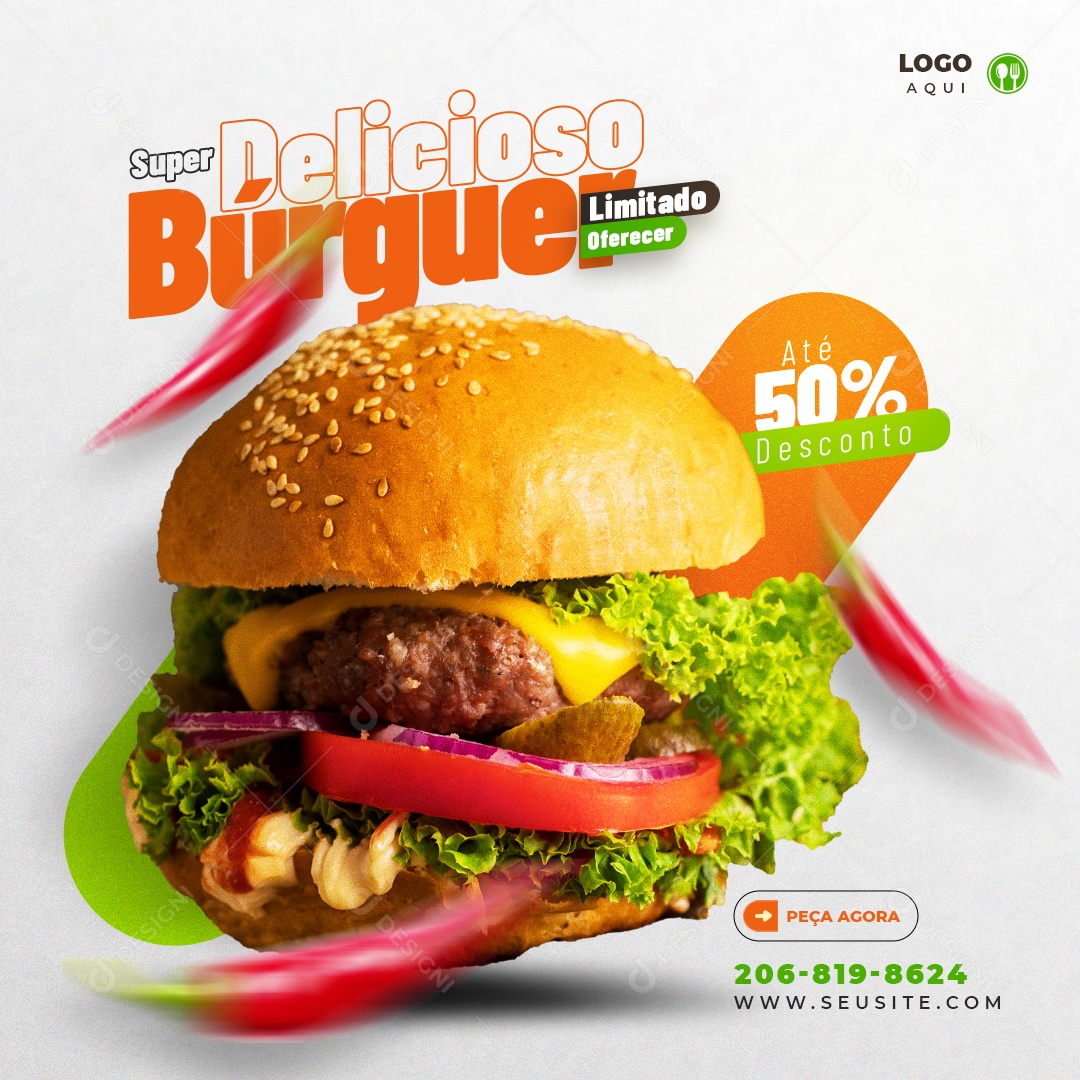 Social Media Super Delicioso Burguer Limitado PSD Editável