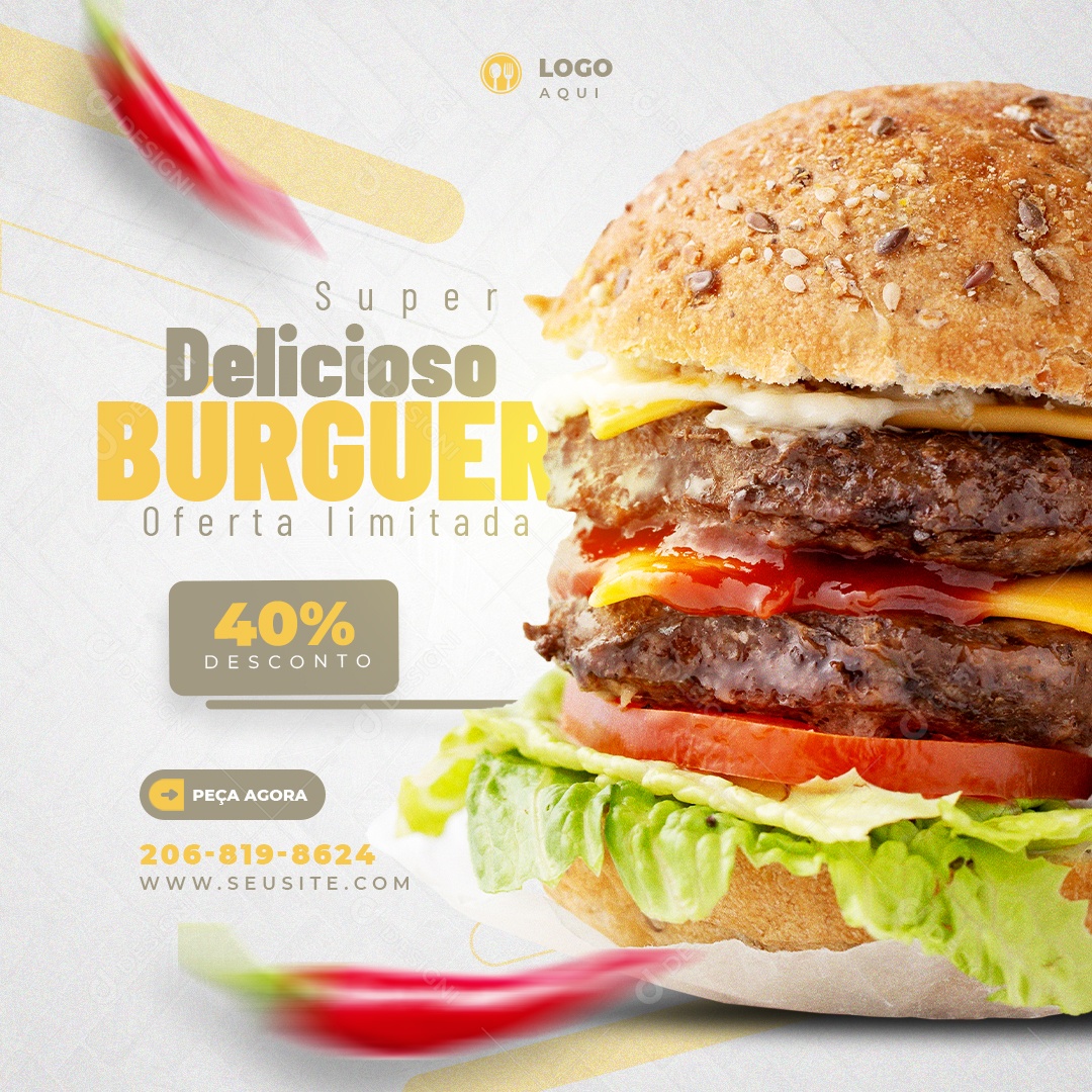 Social Media Oferta Limitada Delicioso Burguer PSD Editável
