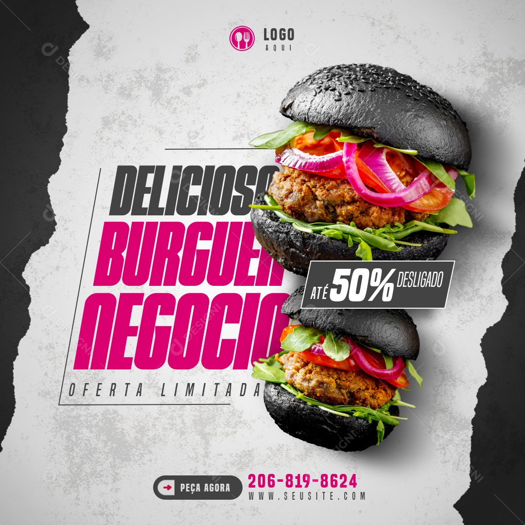 Social Media Flyer Burguer Delicioso Oferta Limitada PSD Editável