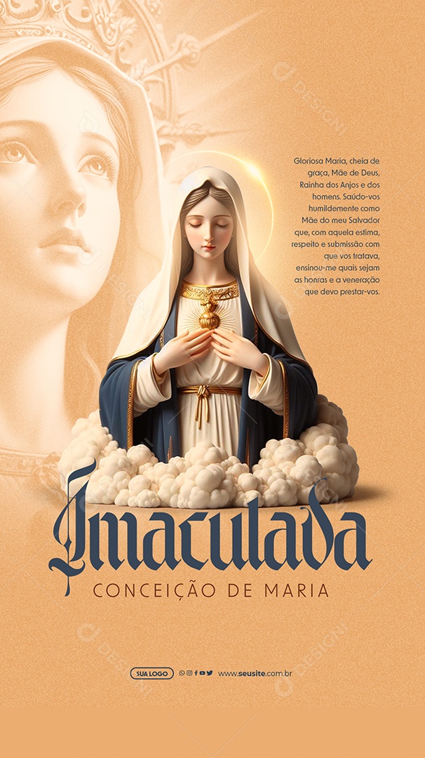 Story Imaculada Conceição de Maria Cheia de Graça Mãe de Deus Rainha dos Anjos Social Media PSD Editável