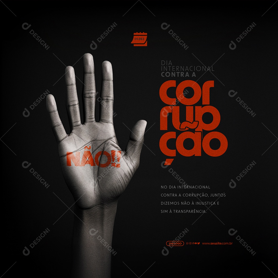 Dia Internacional Contra a Corrupção 09 de Dezembro Juntos Dizemos Não á Injustiça Social Media PSD Editável