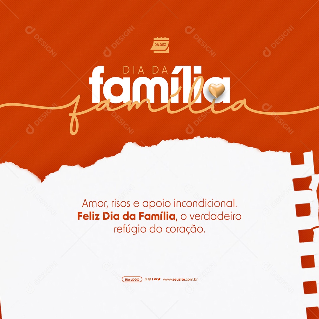 Dia da Família 08 de Dezembro Amor Risos e Apoio Incondicional Social Media PSD Editável