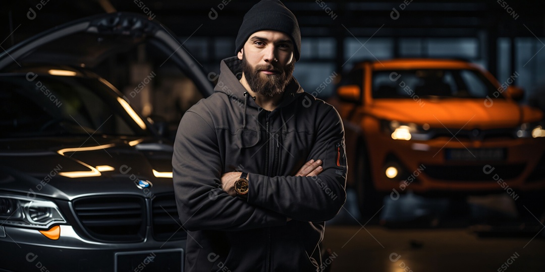 Retrato de um mecânico de automóveis