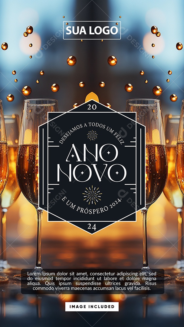 Story Desejamos a Todos um Feliz Ano Novo e Um Próspero 2024 Social Media PSD Editável