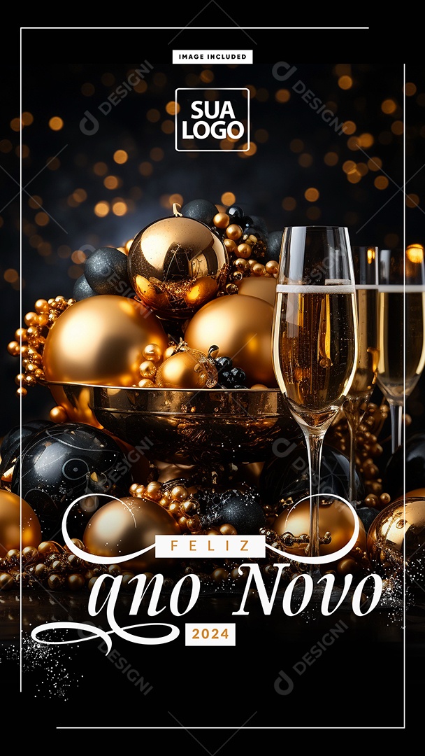 Story Feliz Ano Novo 2024 Social Media PSD Editável