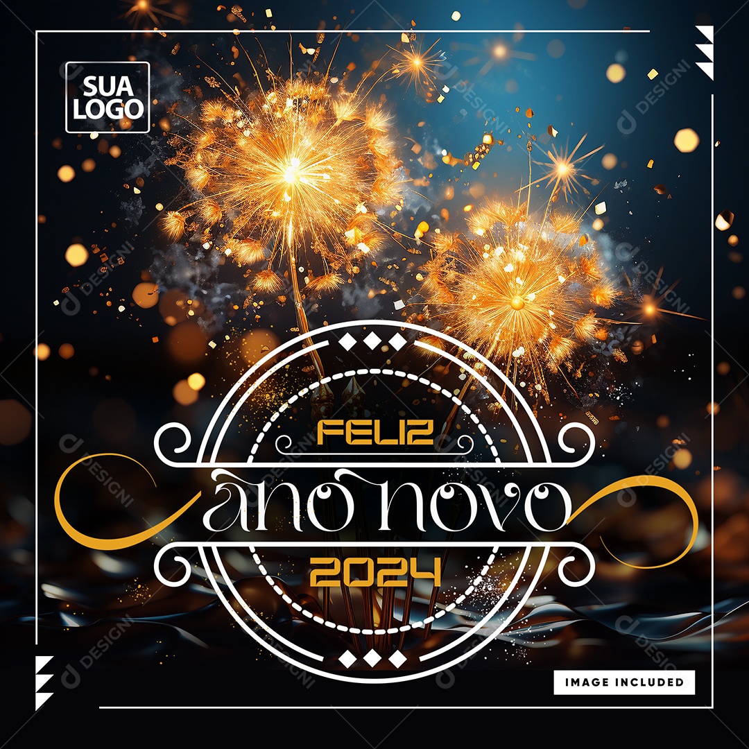 Feliz Ano Novo 2024 Social Media PSD Editável