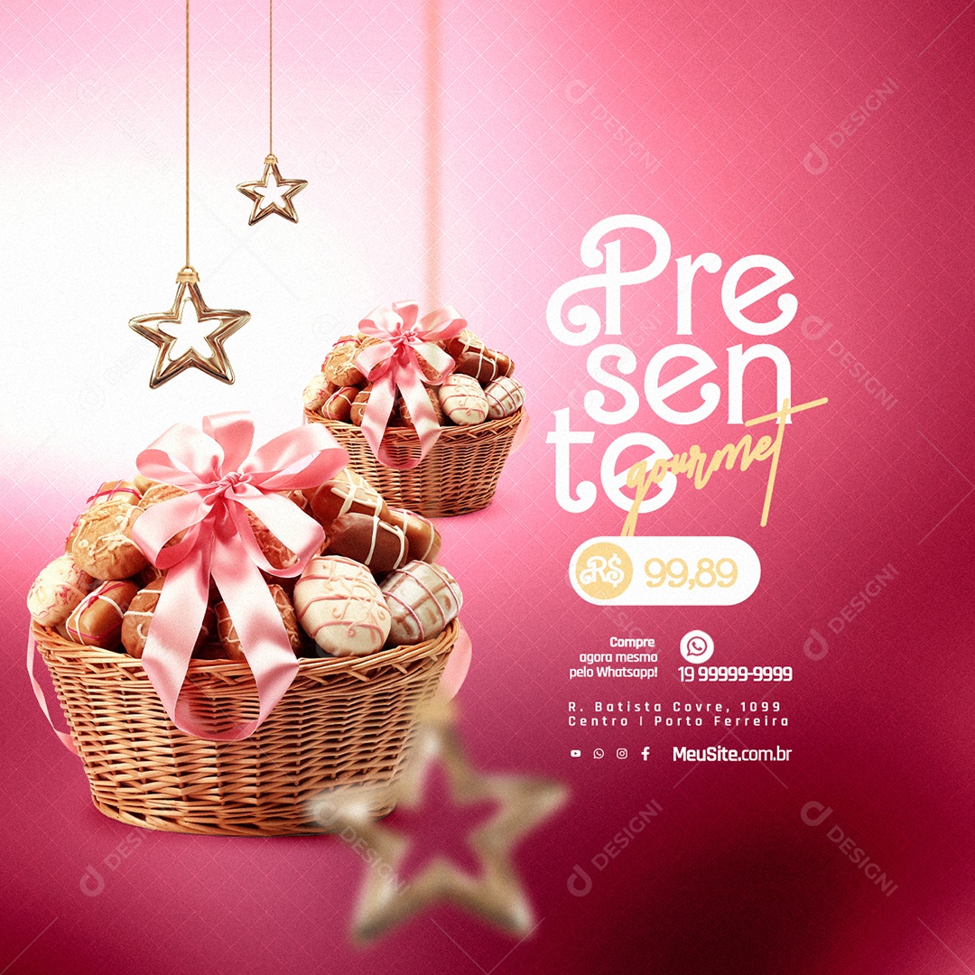 Cesta De Natal Presente Gourmet Doceria Social Media PSD Editável