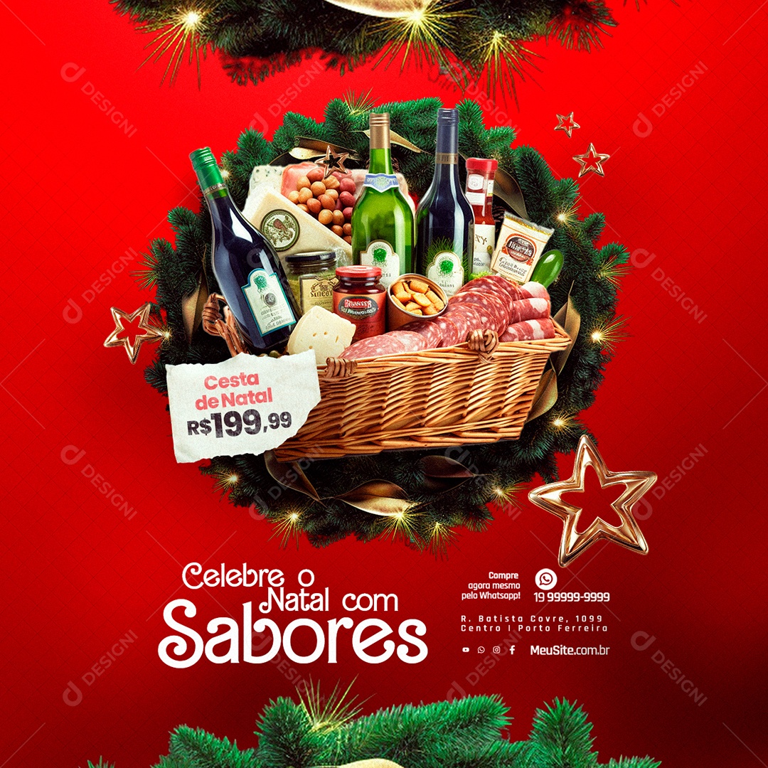 Cesta de Natal Supermercado Celebre o Natal com Sabores Social Media PSD Editável