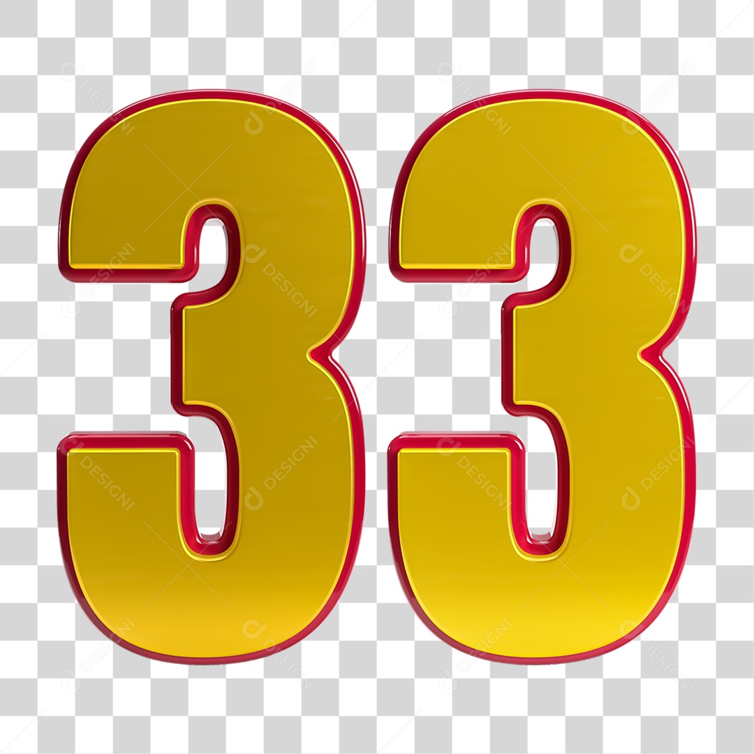 Número 3D 33 Numeração PNG Transparente