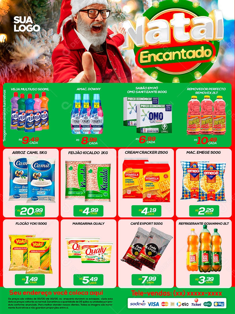 Encarte Natal Encantado Supermercado Produtos Veja Amaciante Social Media PSD Editável