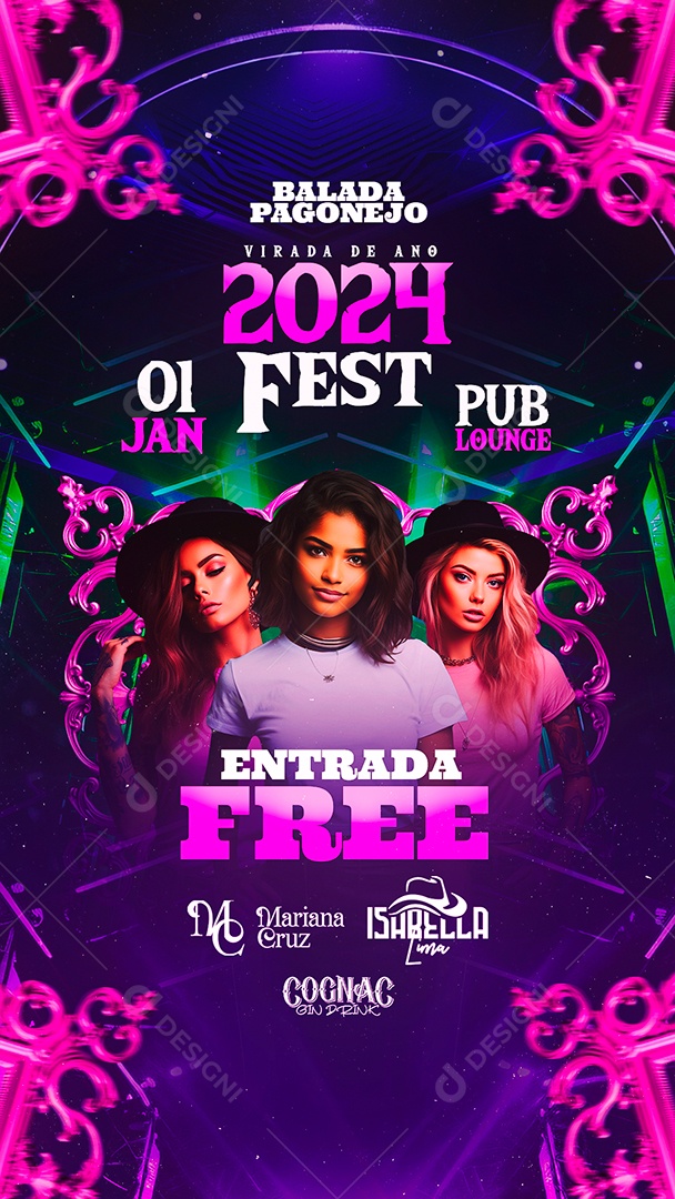 Story Flyer Balada Pagonejo Mariana Cruz Isabella Lima Virada De Ano 2024 Fest Social Media PSD Editável