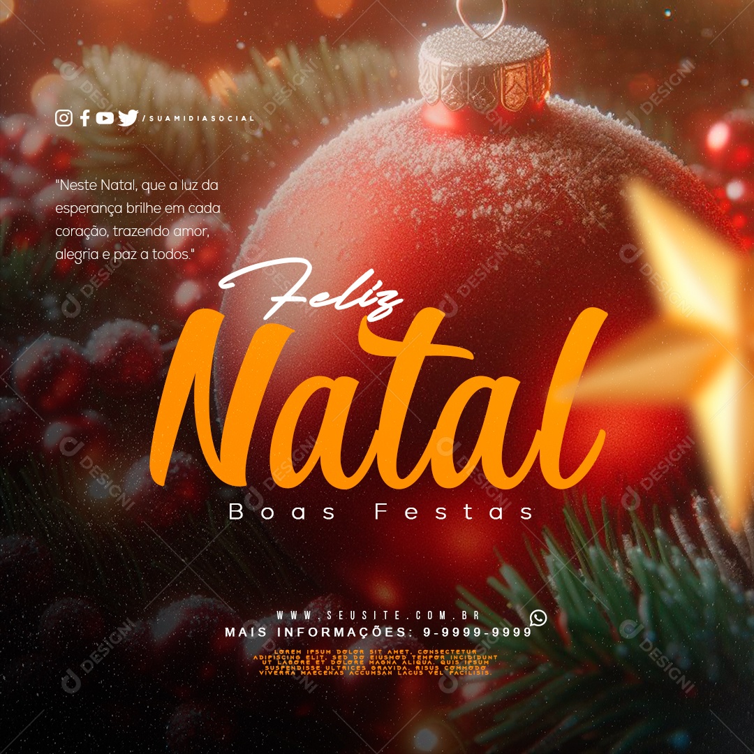 Feed Feliz Natal que a Luz da Esperança Brilhe em Cada Coração Social Media PSD Editável