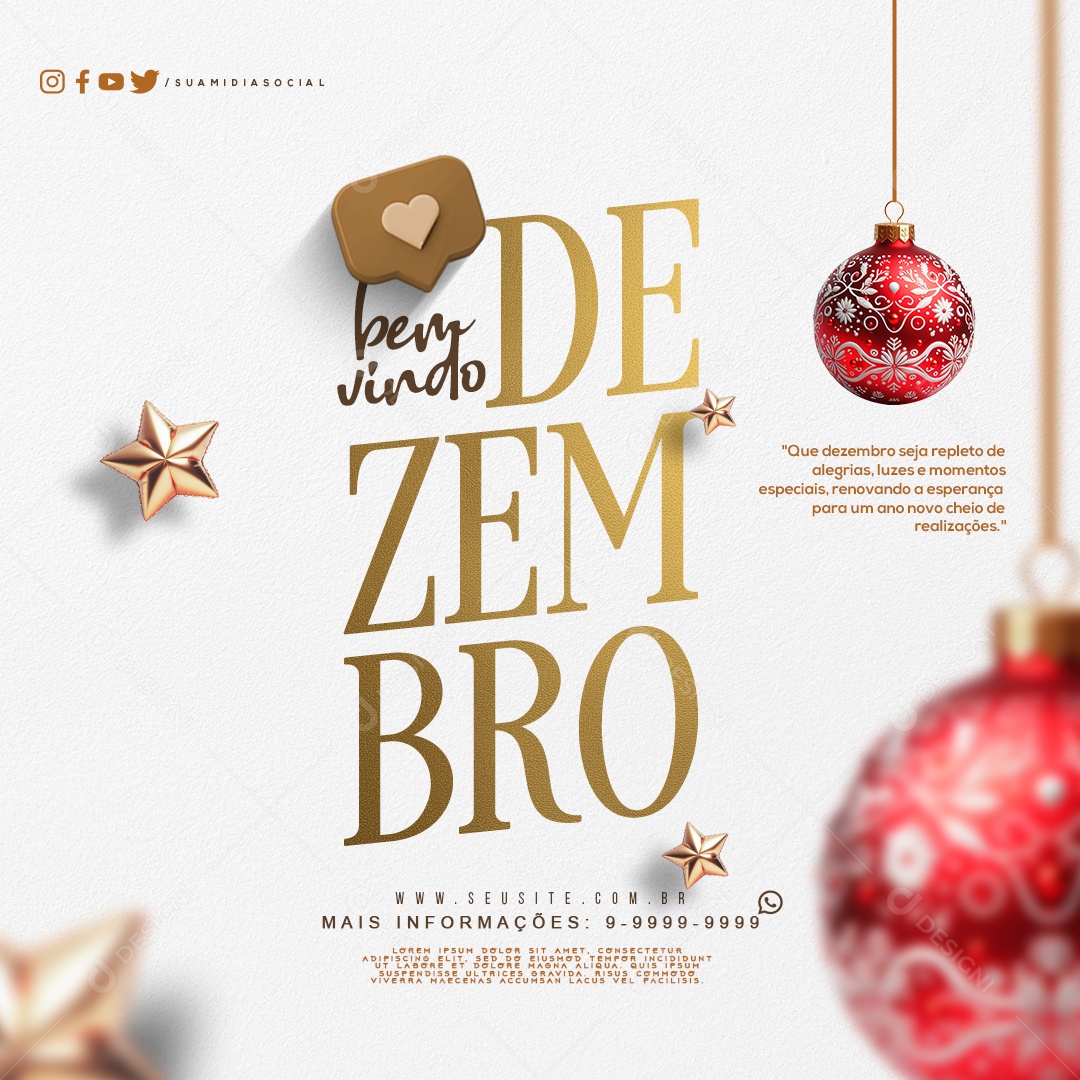 Feed Bem Vindo Dezembro Seja Repleto de Alegria Luzes e Momentos Específicos Social Media PSD Editável