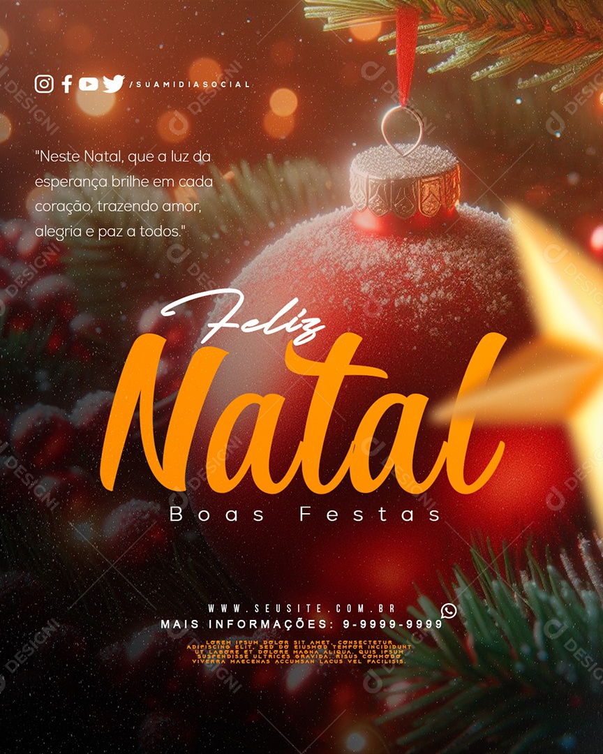 Feliz Natal que a Luz da Esperança Brilhe em Cada Coração Social Media PSD Editável