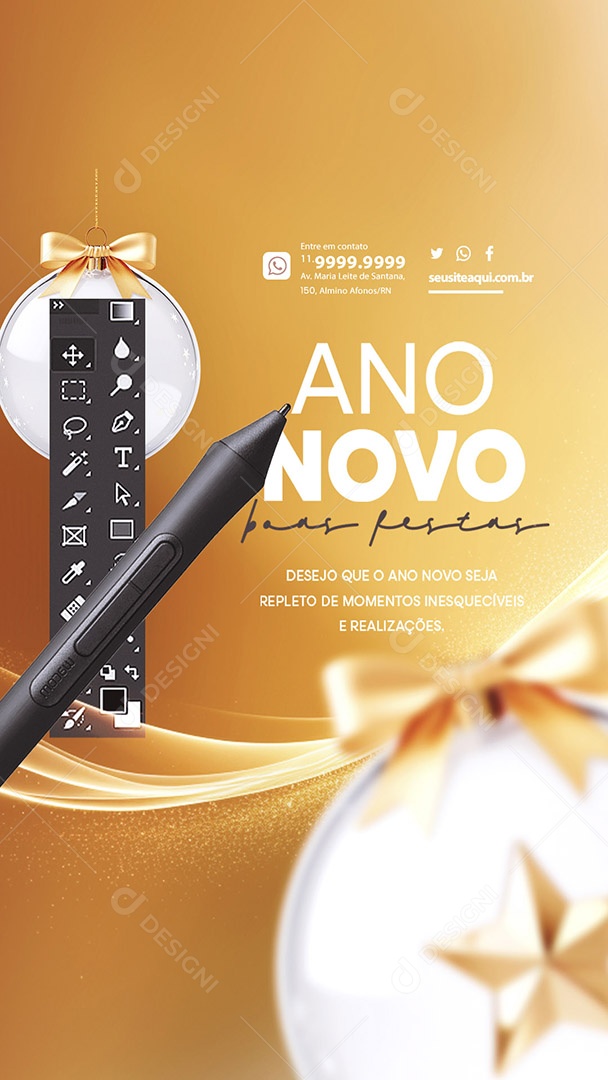 Story Designer Gráfico Desejo que o Ano Novo Seja Repleto de Momentos Inesquecíveis Social Media PSD Editável